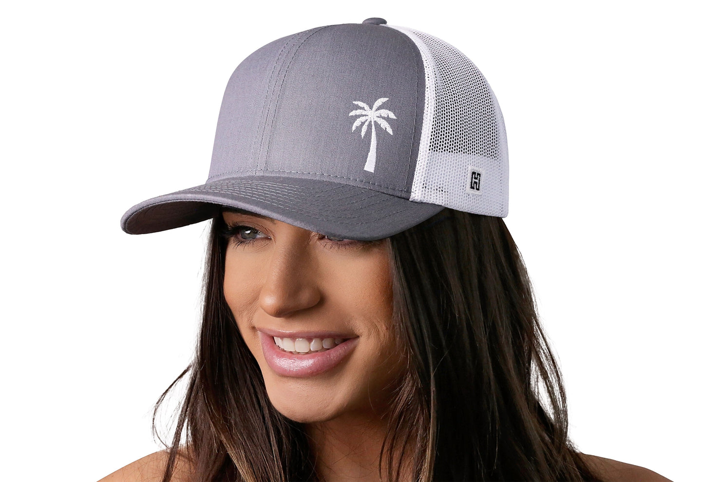 Palm Tree Trucker Hat  |  Gray-White Island Snapback