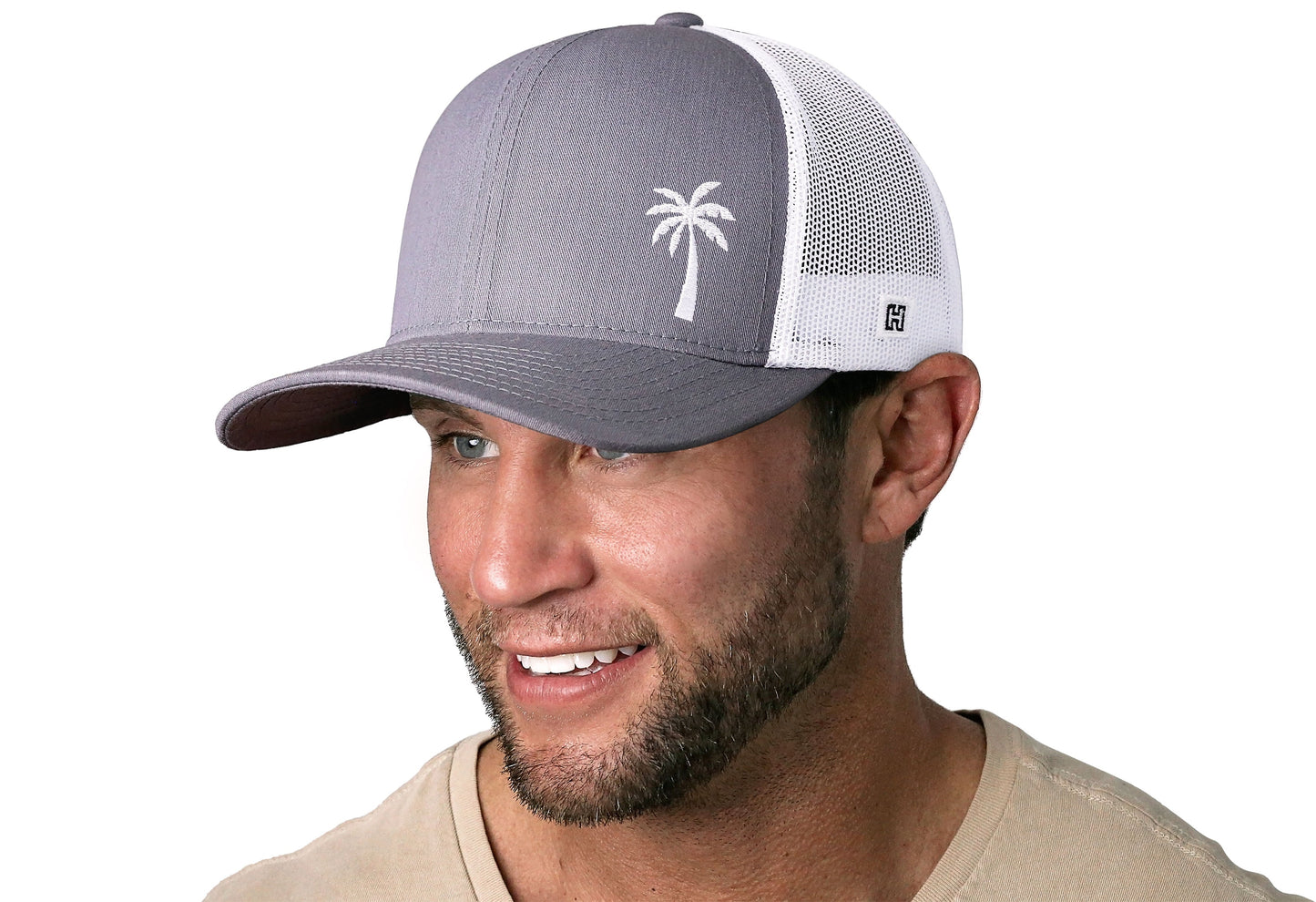 Palm Tree Trucker Hat  |  Gray-White Island Snapback