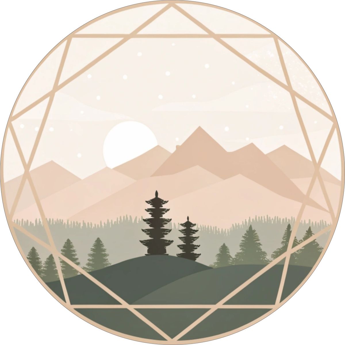 Pastel Gradient Geometric Mountain Landscape with Sun Spare Tire Cover for Jeep, Bronco, RV, Camper, Trailer, & More