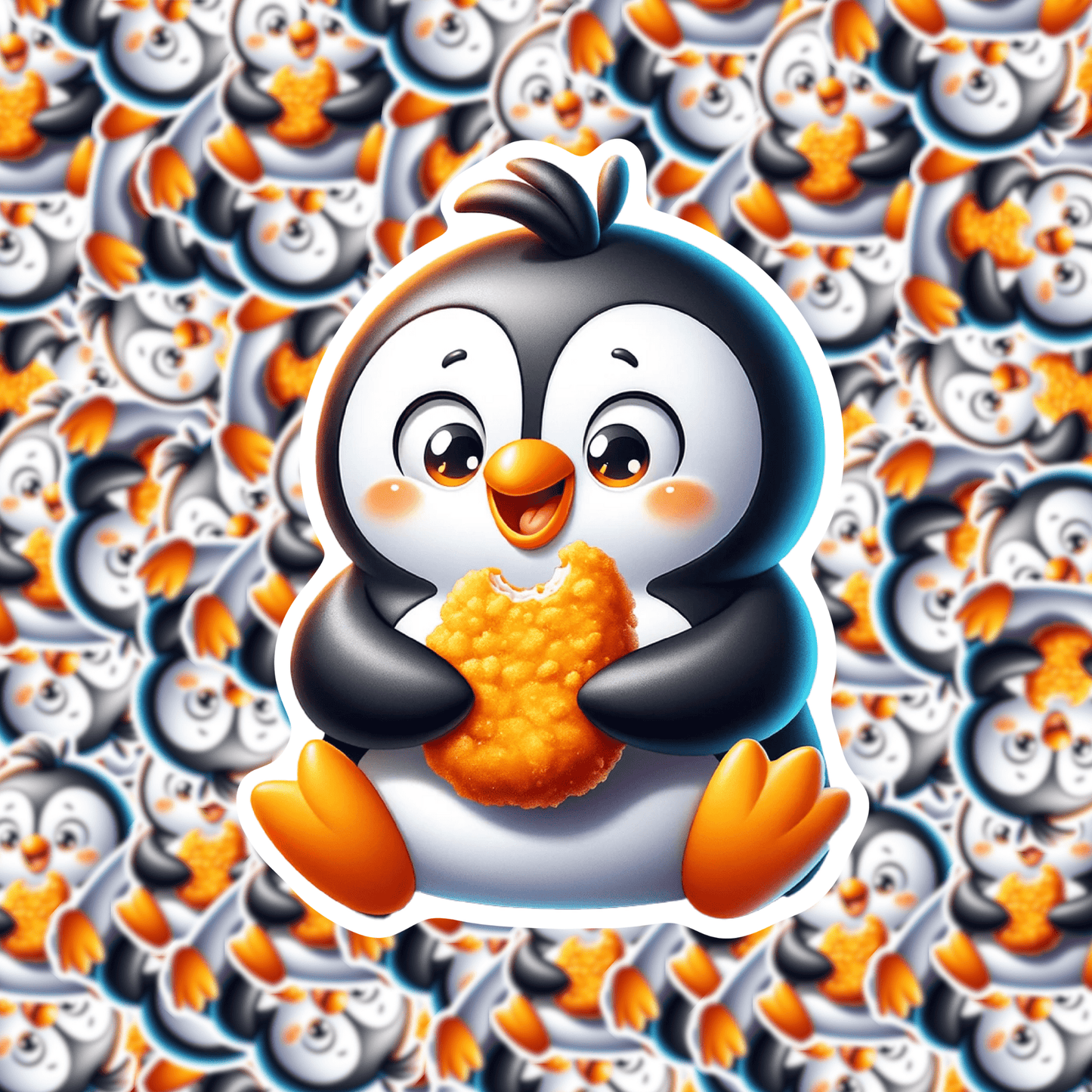 Penguin Eating a Chicken Nugget Sticker