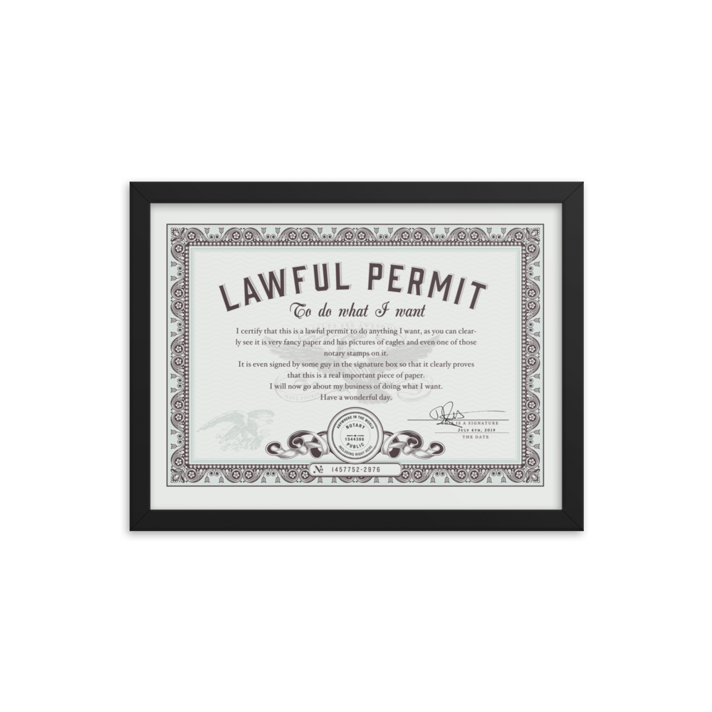 Framed Permit to Do What You Want