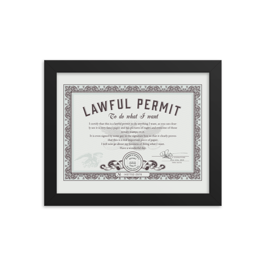 Framed Permit to Do What You Want
