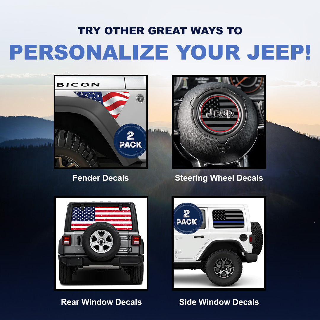 Black & White Jeep Fender Emblem Overlay Vinyl Decals 2pk