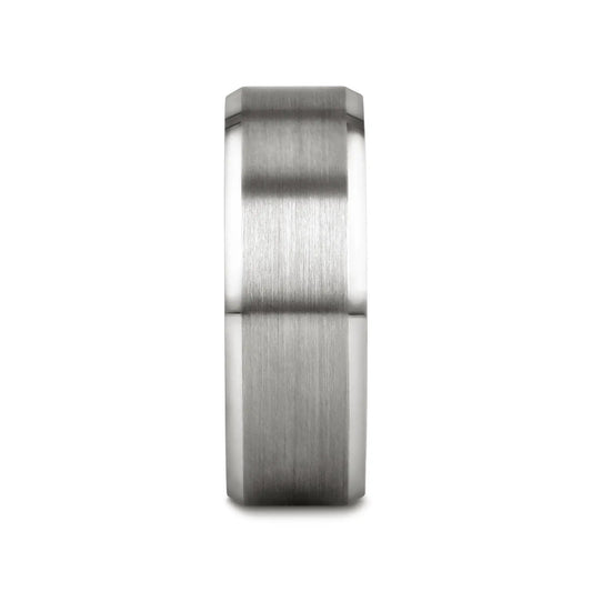 PETERSBURG Brushed Center White Tungsten Ring with Beveled Edges - 4mm - 10mm