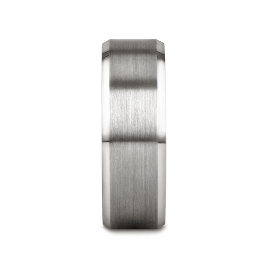 PETERSBURG Brushed Center White Tungsten Ring with Beveled Edges - 4mm - 10mm