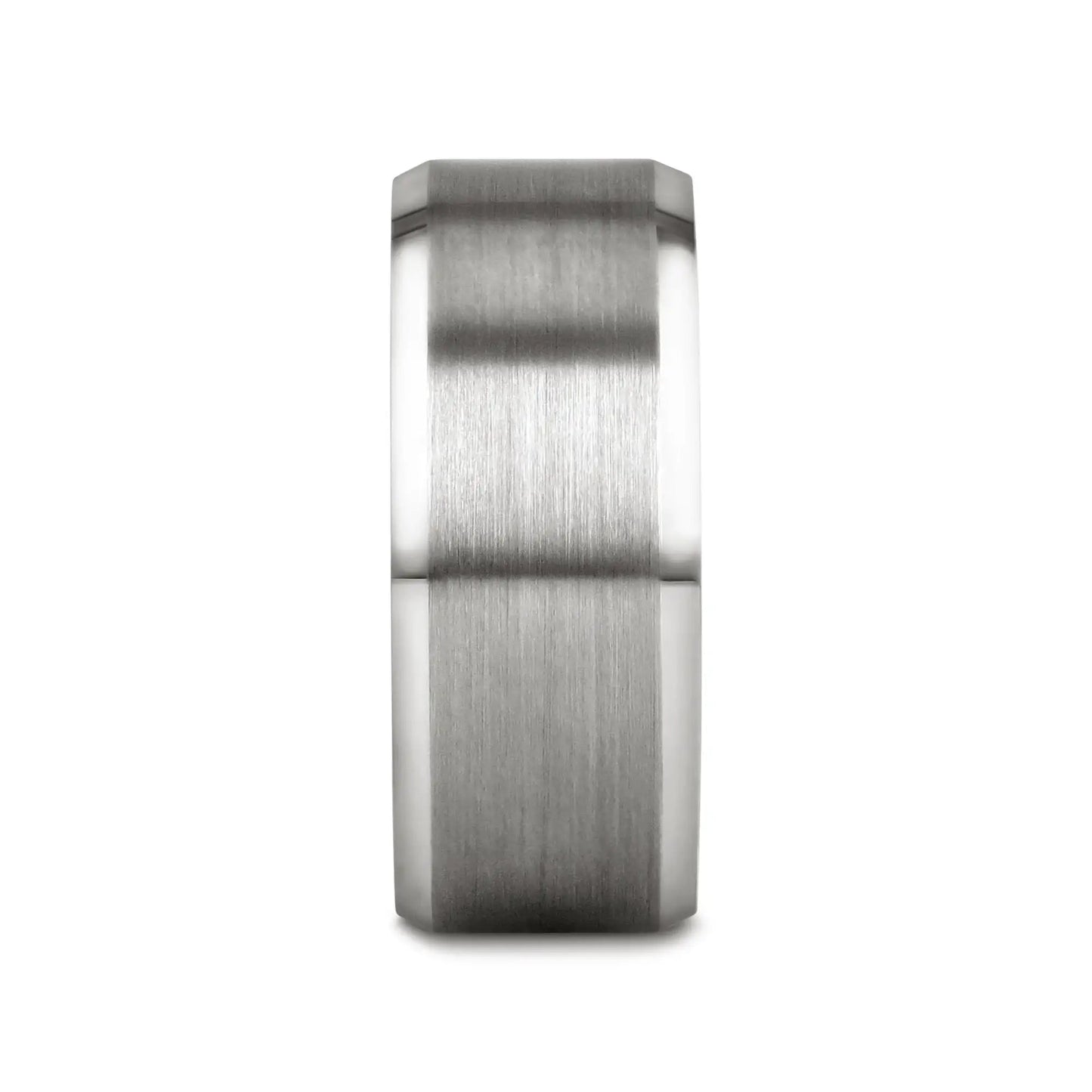 PETERSBURG Brushed Center White Tungsten Ring with Beveled Edges - 4mm - 10mm
