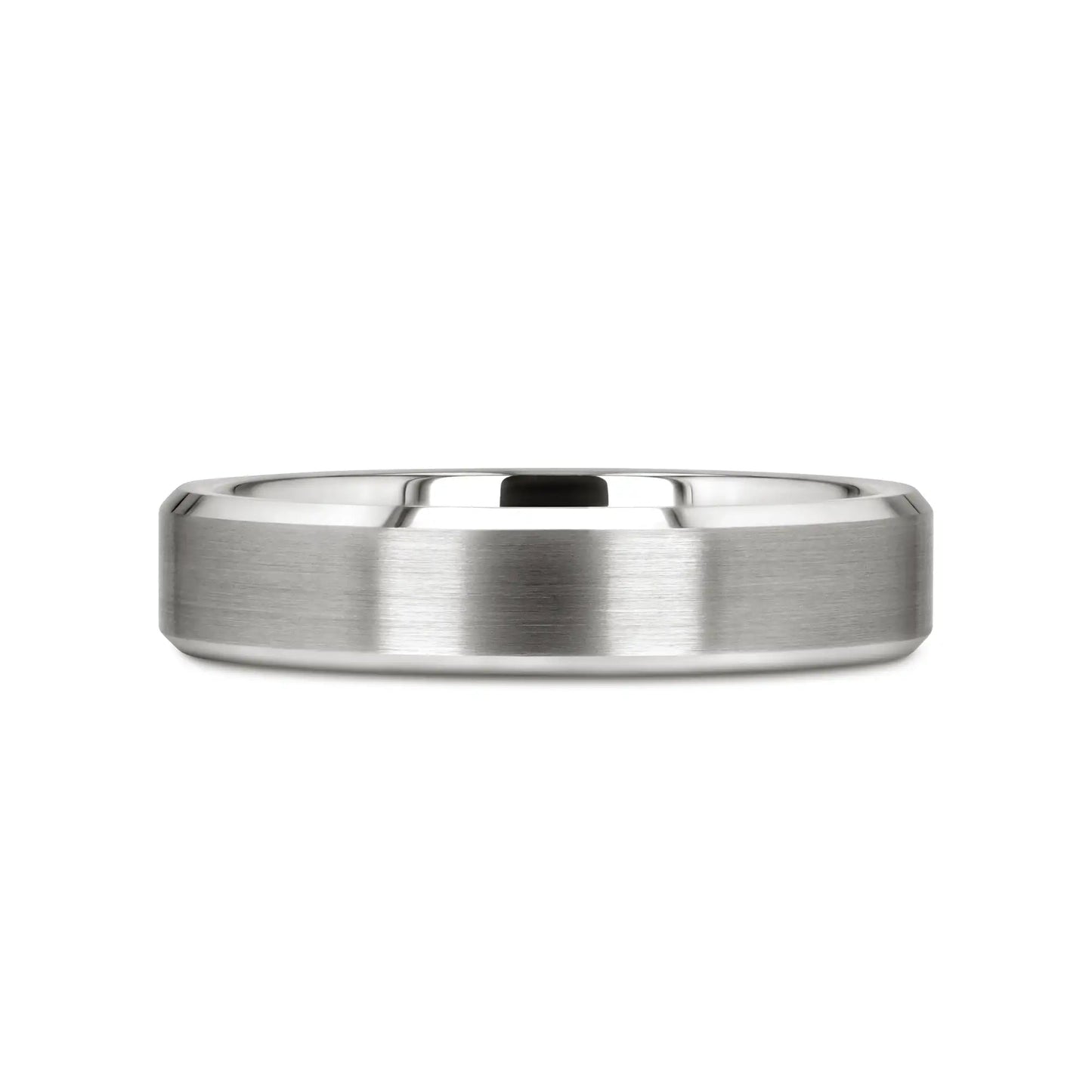 PETERSBURG Brushed Center White Tungsten Ring with Beveled Edges - 4mm - 10mm