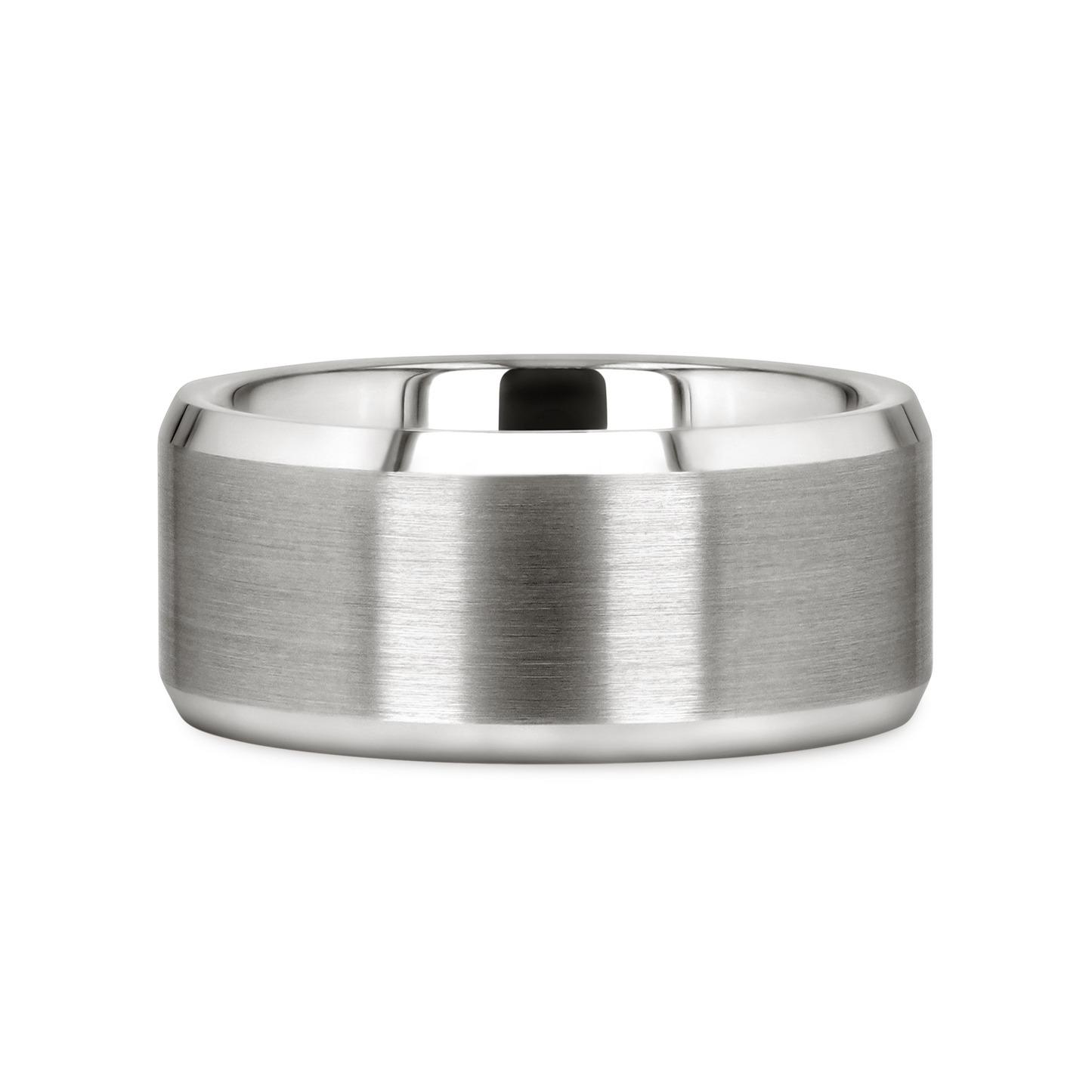PETERSBURG Brushed Center White Tungsten Ring with Beveled Edges - 4mm - 10mm