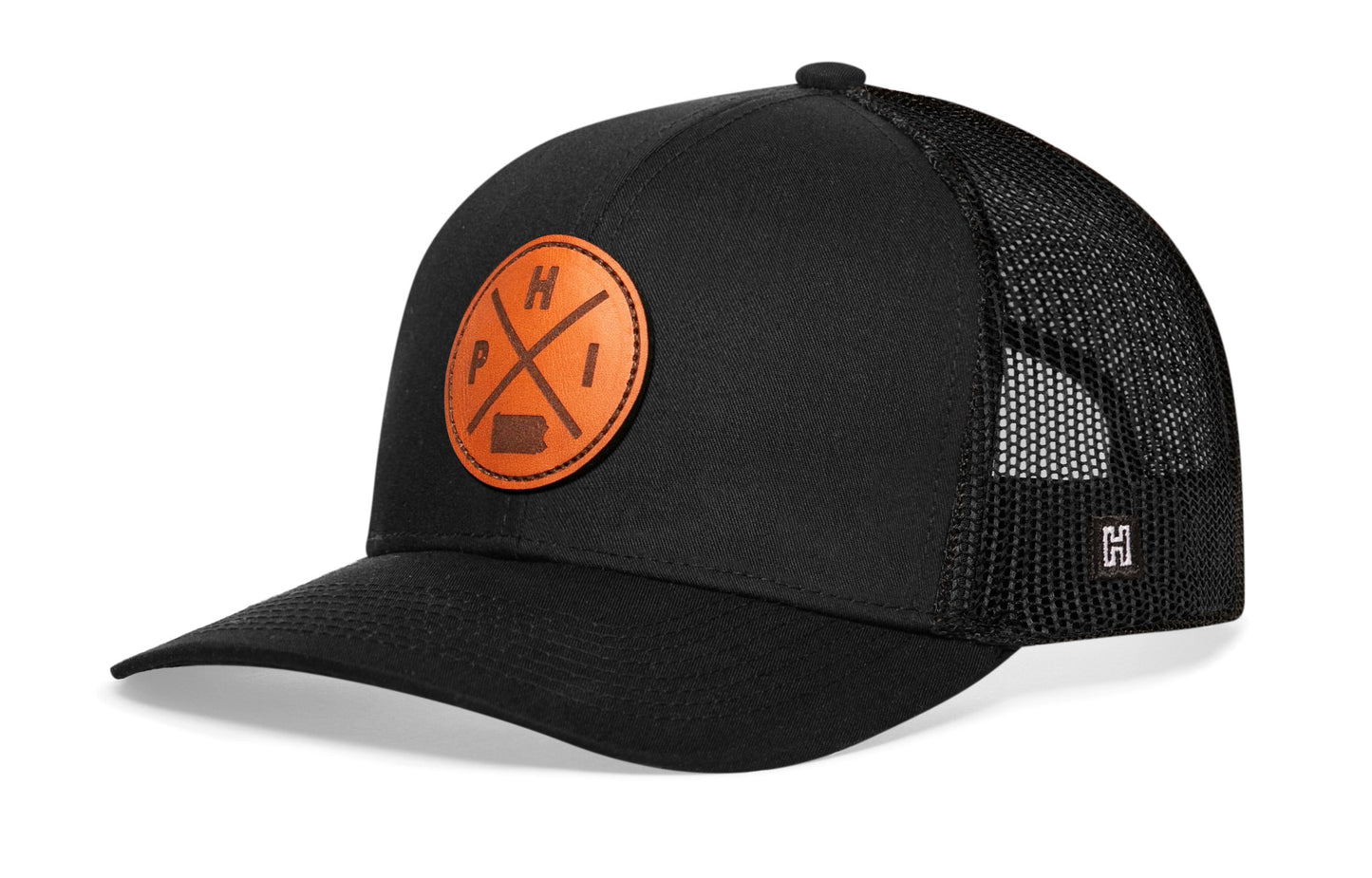 Philadelphia Trucker Hat Leather  |  Black PHI X Snapback