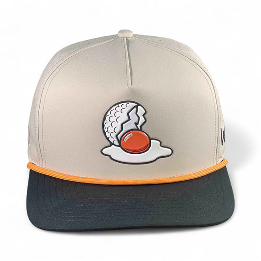 Breakfast Ball Golf Hat | Snapback Cap | Built-in Magnetic Ball Marker Holder + Marker Included | Breakfast Ball | Adjustable | Mulligan Tan