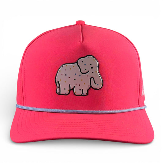 Frosted Elephant Golf Hat | Snapback Cap | Built-in Magnetic Ball Marker Holder + Marker Included | Adjustable | Elephant Cookie Pink