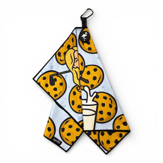 Milk & Cookies Golf Towel | Premium Double-Sided Microfiber | Heavy-Duty Magnetic Towel with Carabiner Clip | 24 x 16 in | Cart Girl