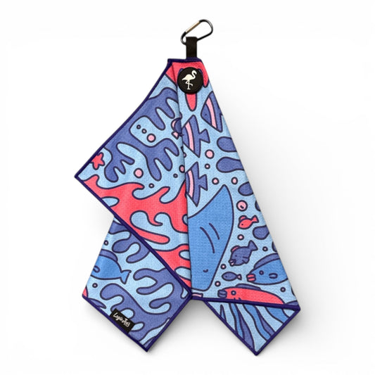 Coral Reef Golf Towel | Premium Double-Sided Microfiber | Heavy-Duty Magnetic Towel with Carabiner Clip | 24 x 16 in