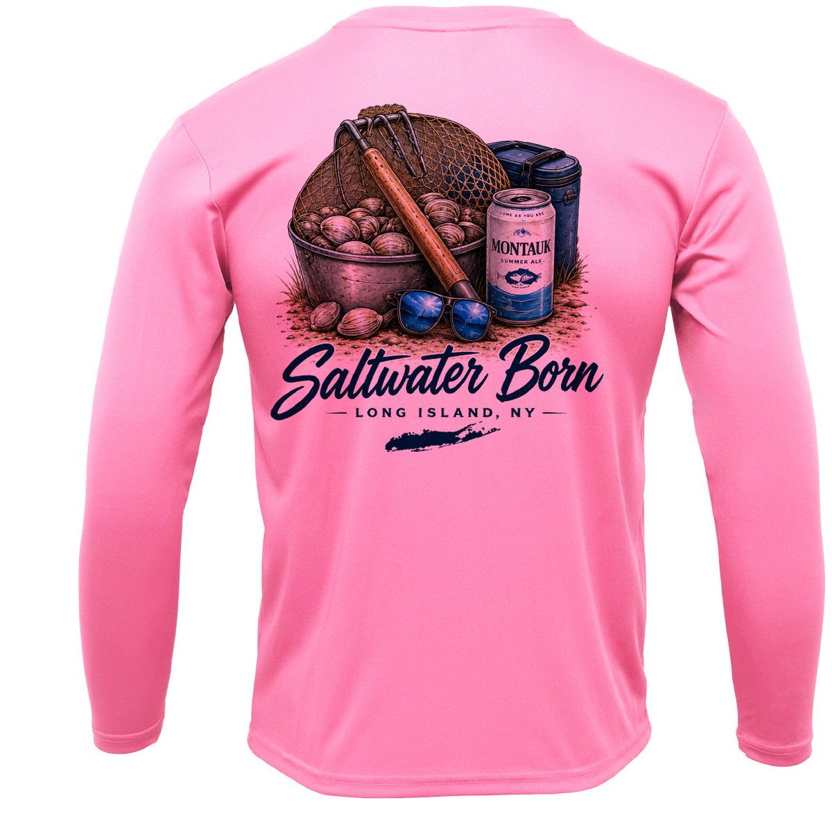 Beers, Clams, and Shades Long Island, NY Men's Long Sleeve UPF 50+ Dry-Fit Shirt