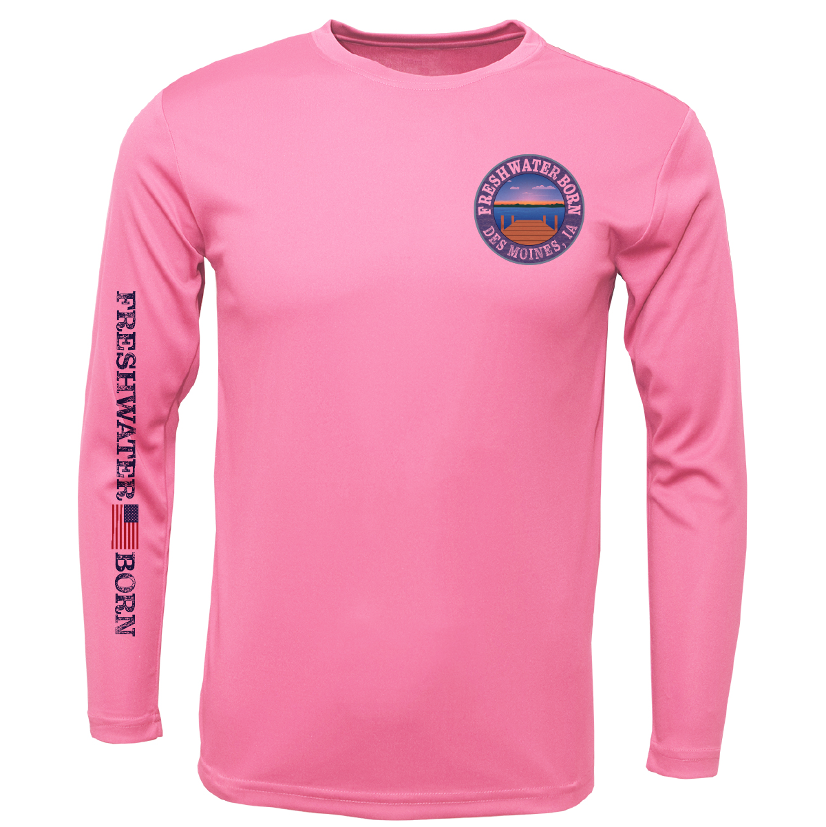 Des Moines, IA Freshwater Born State Flag Men's Long Sleeve UPF 50+ Dry-Fit Shirt