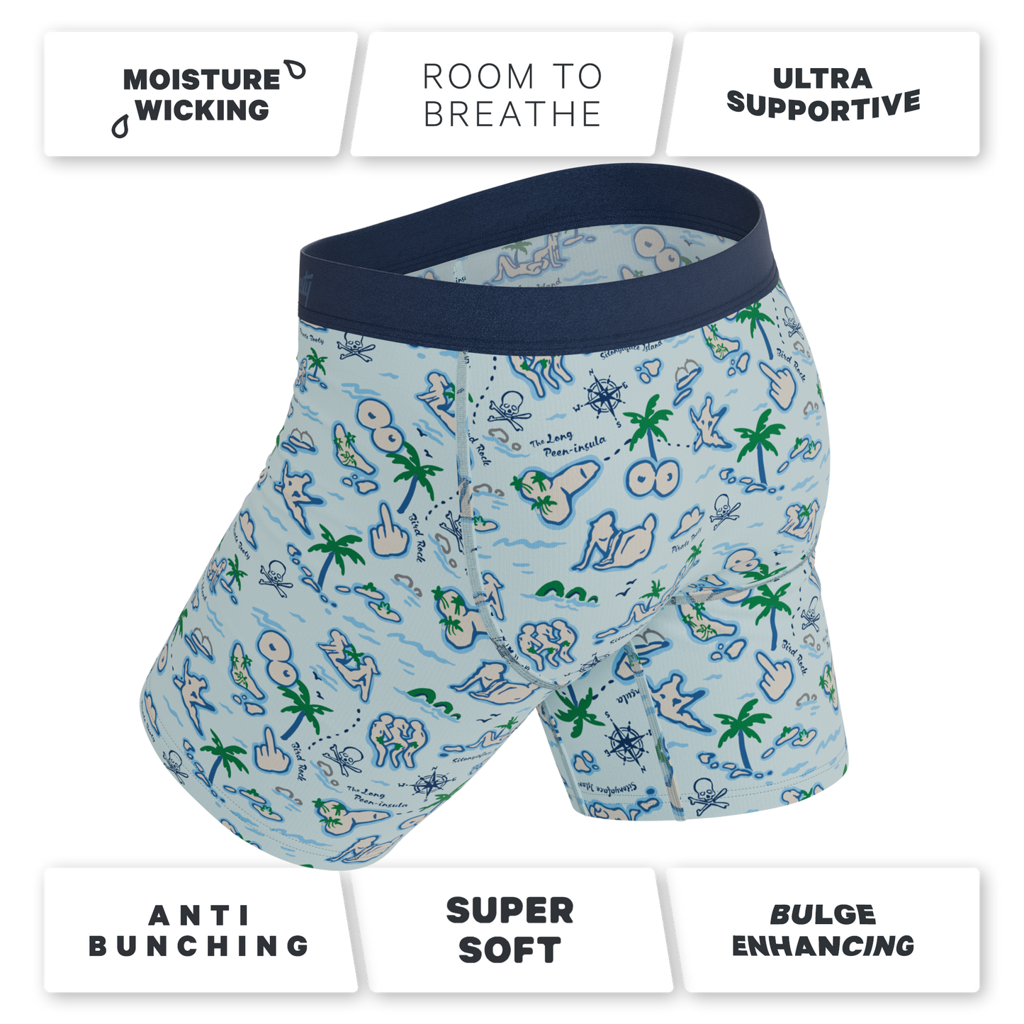 The Pirate's Booty | Naughty Map Long Leg Ball Hammock® Pouch Underwear With Fly