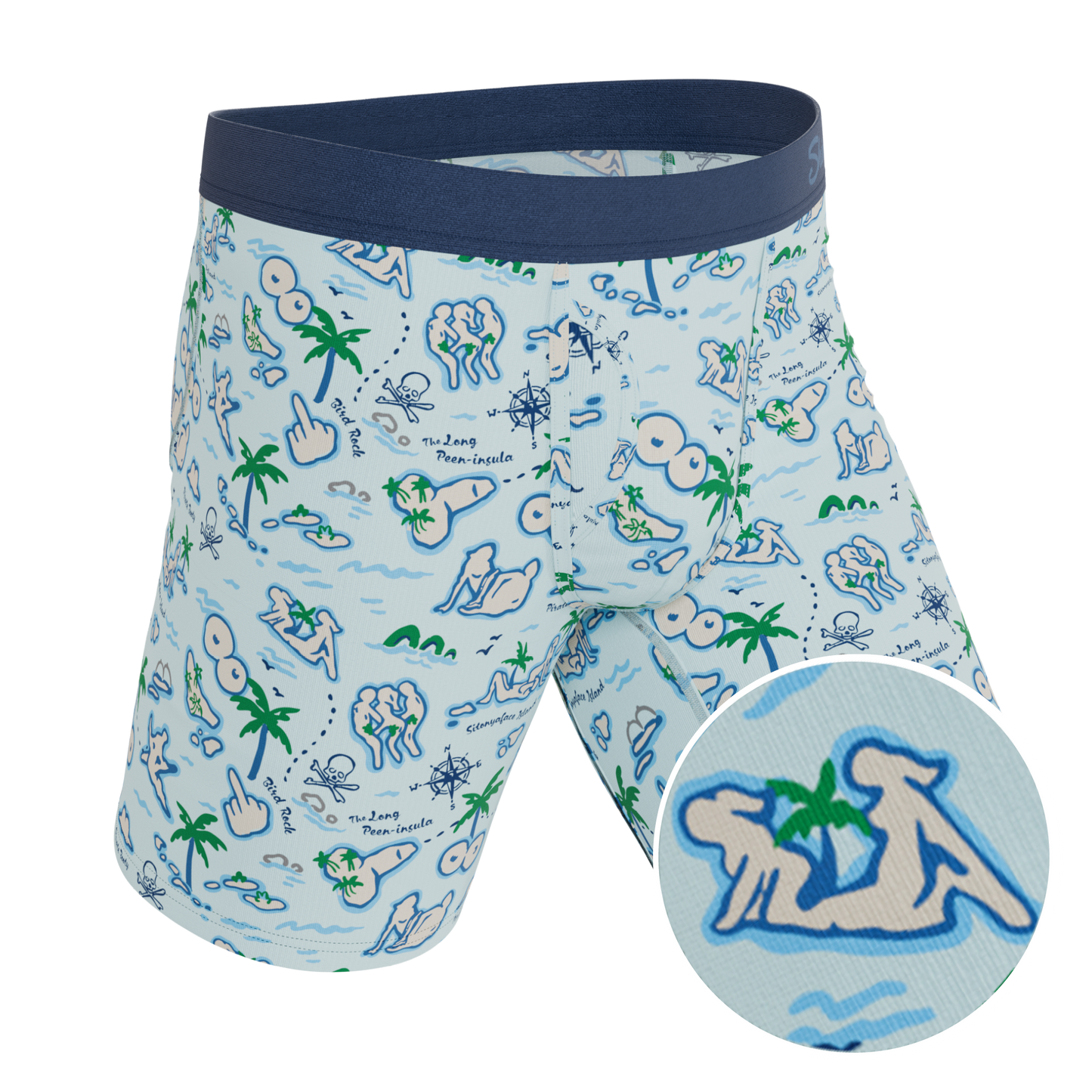 The Pirate's Booty | Naughty Map Long Leg Ball Hammock® Pouch Underwear With Fly