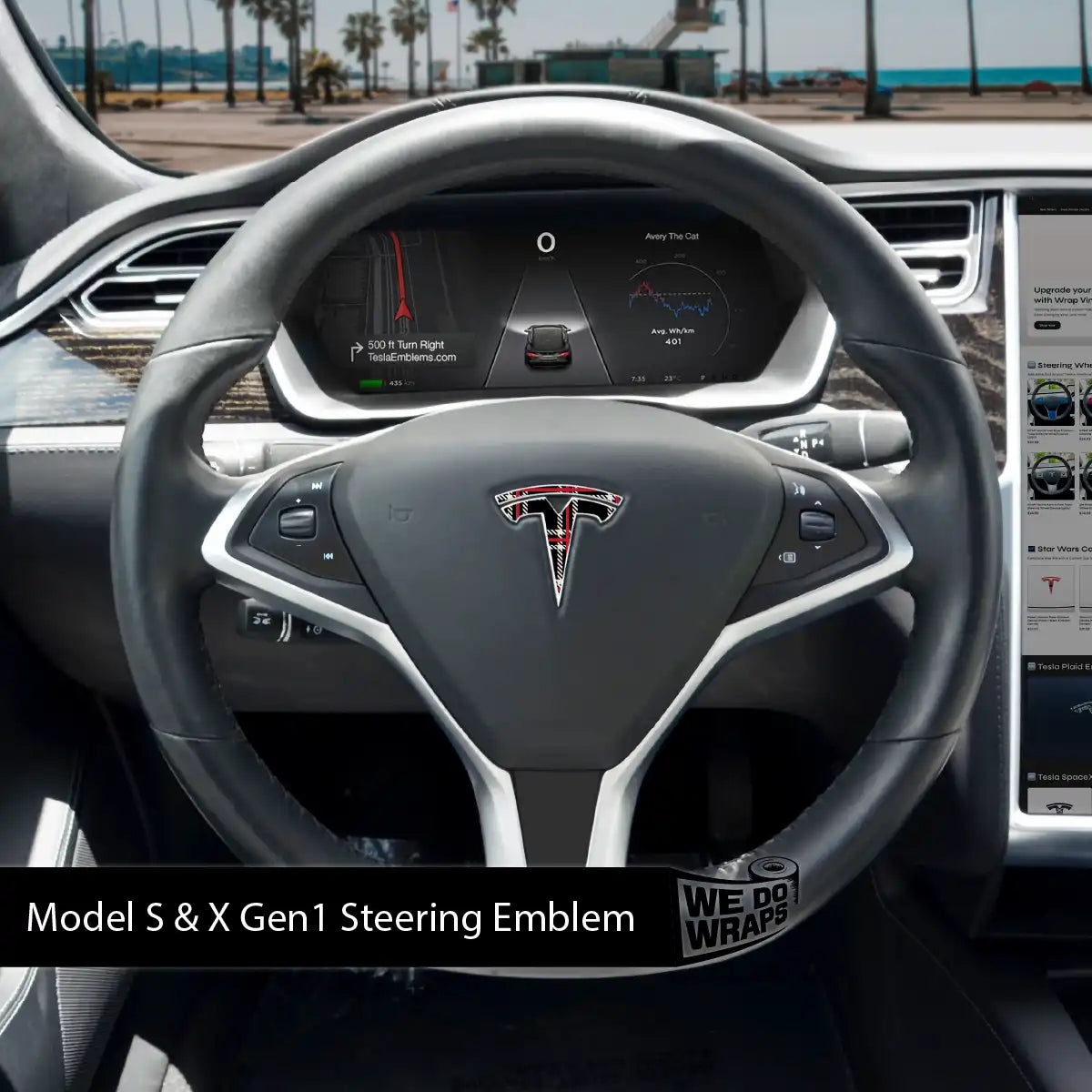 Black Plaid Tesla Steering Wheel Emblem Decal | Model S