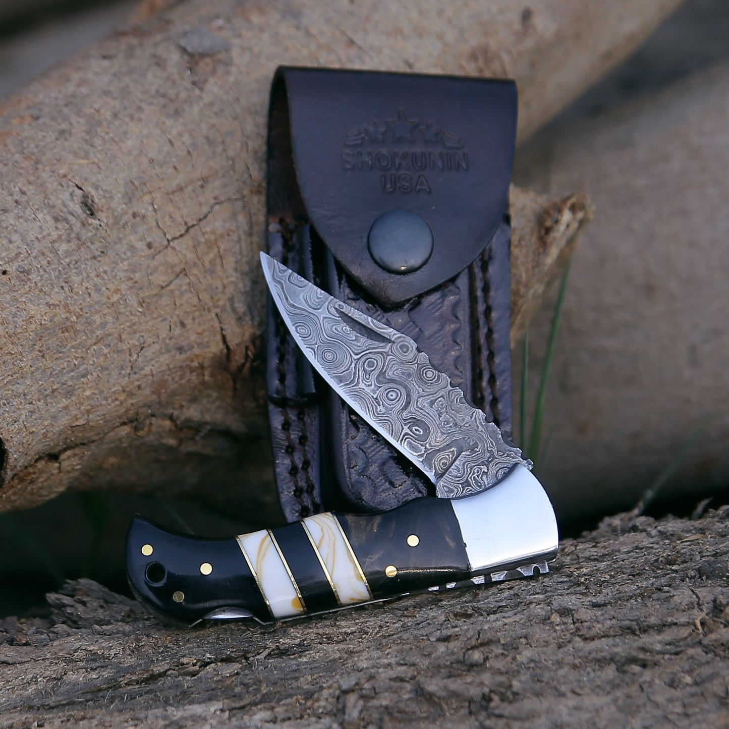 Blaze Handmade Damascus folding knife with Sheath