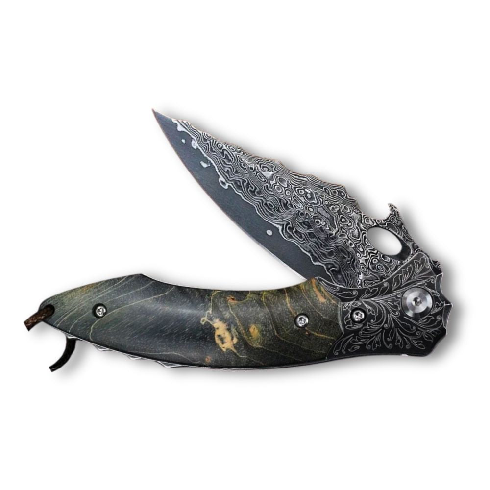 Blackbird Japanese EDC Pocket Knife with Stained Maple Burl Wood Handle