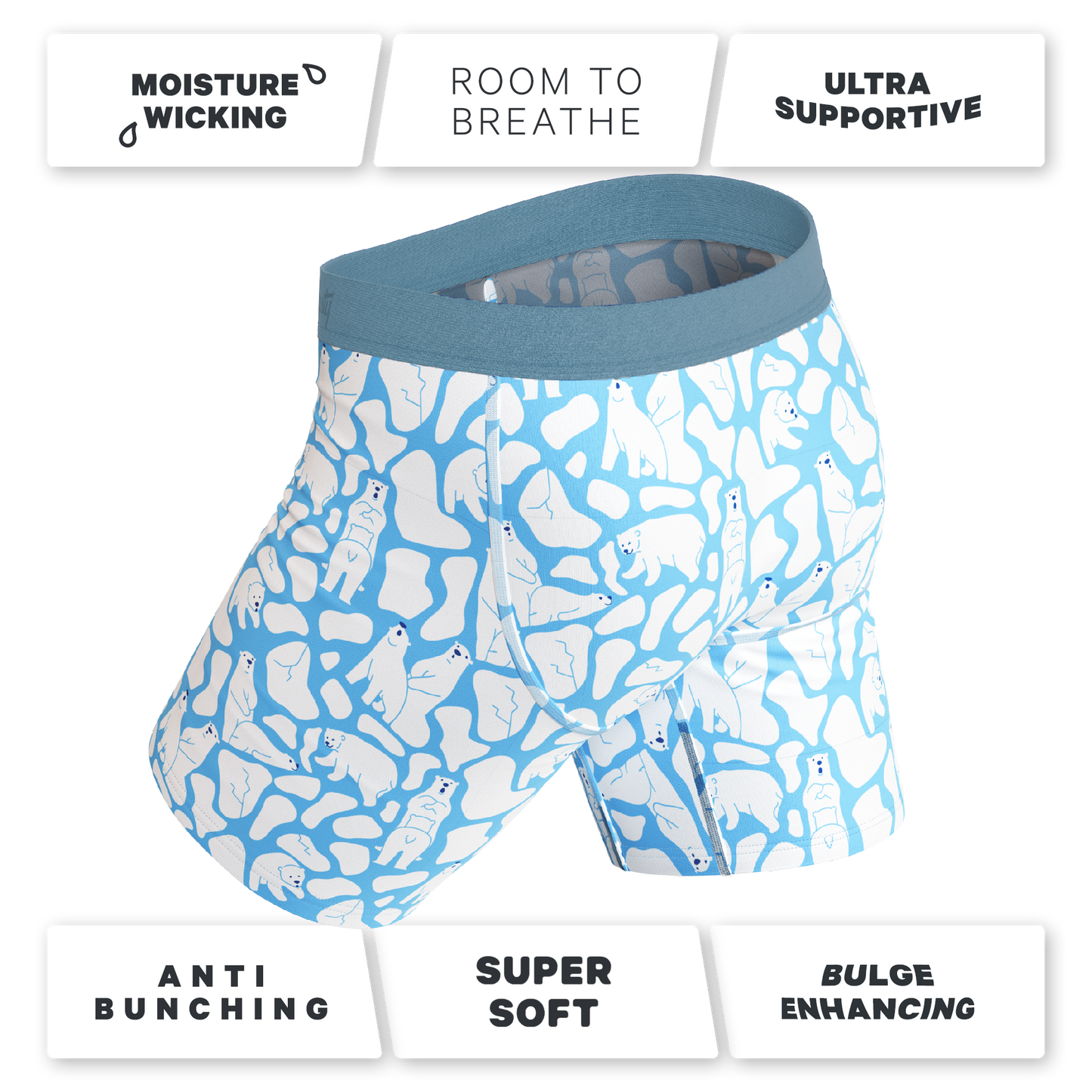 The Polar Polka | Polar Bear Scene Long Leg Ball Hammock® Pouch Underwear With Fly