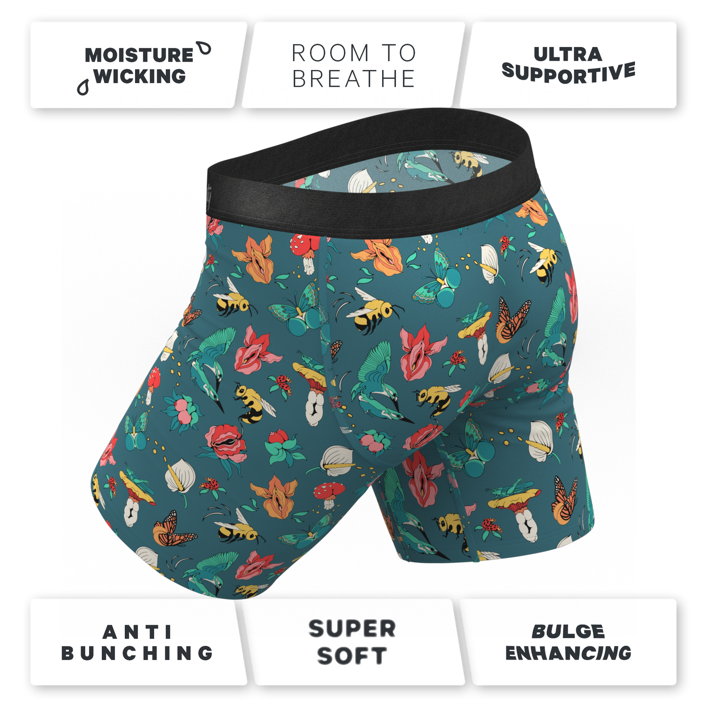 The Pollination Station | Birds and Bees Long Leg Ball Hammock® Pouch Underwear With Fly