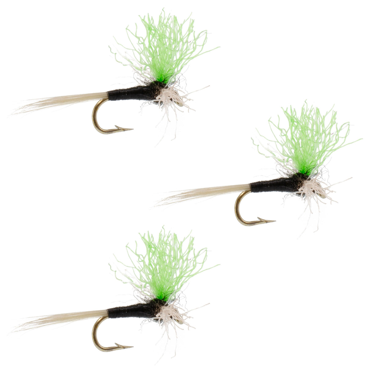 3 Pack Trico Spinner High Visibility Green Post Hook Size 20