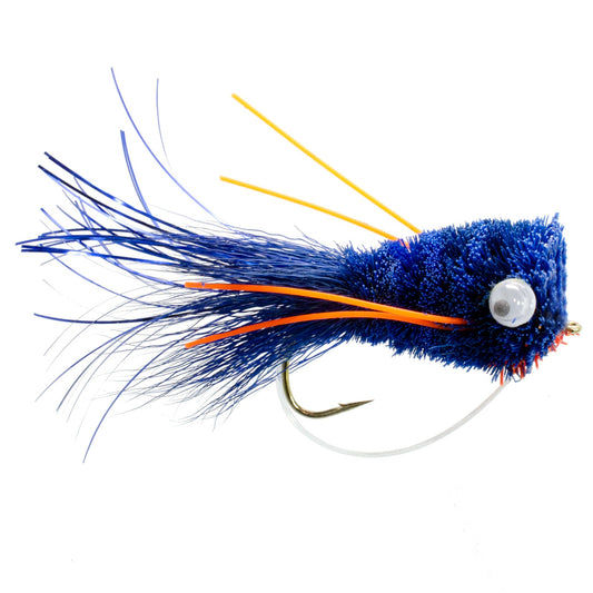 3 Pack Flashtail Bass Popper Size 6 - Blue Orange Bass Fly Fishing Bug Wide Gape Bass Hooks With Weed Guard