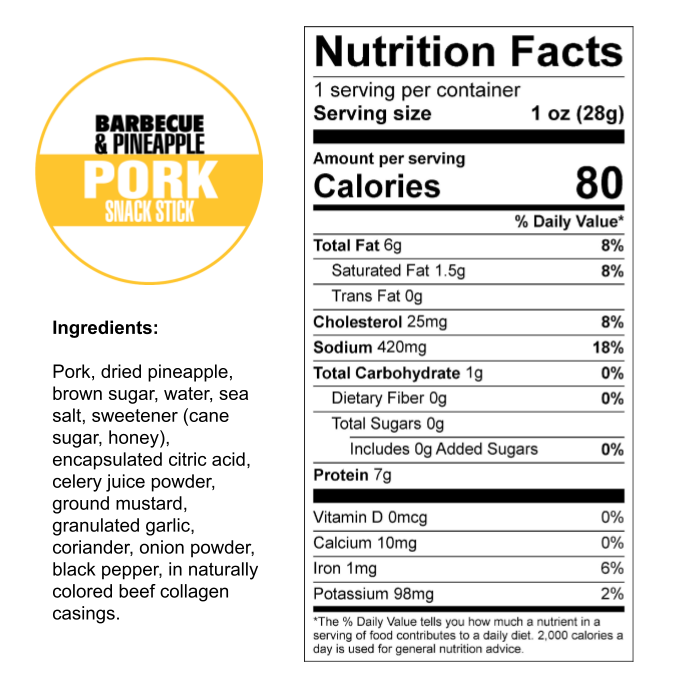 Barbecue & Pineapple - Premium Natural Pork, 1-oz Sticks