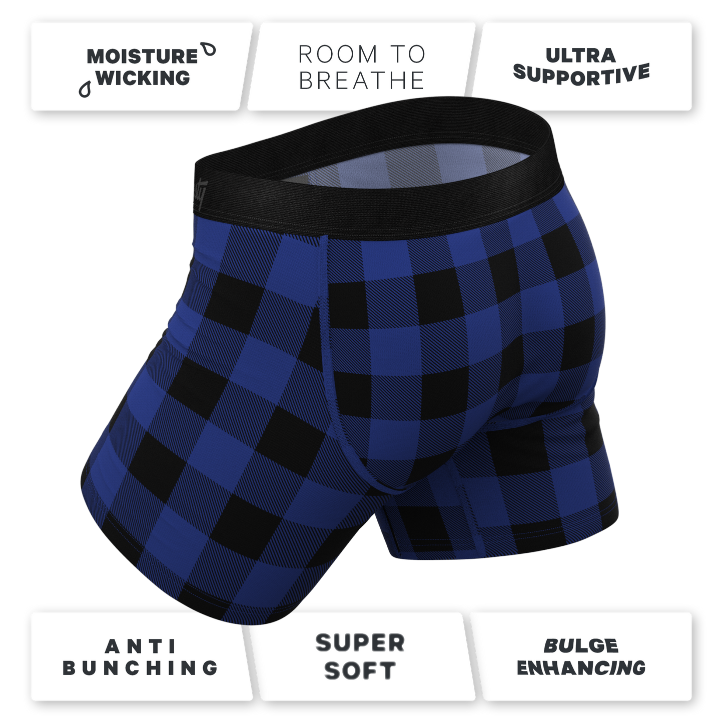 The Precious Plums | Blue Plaid Ball Hammock® Pouch Underwear With Fly