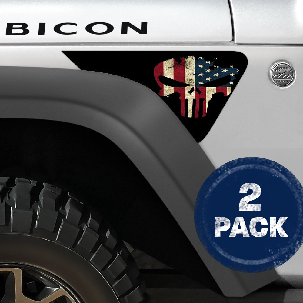 Punisher Old Glory 2pc Vinyl Fender Decal