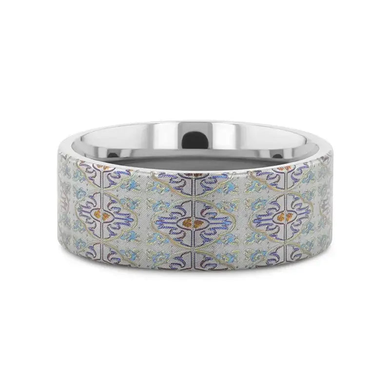 RADIANCE Flat Titanium Ring with Engraved Cross Pattern - 8mm