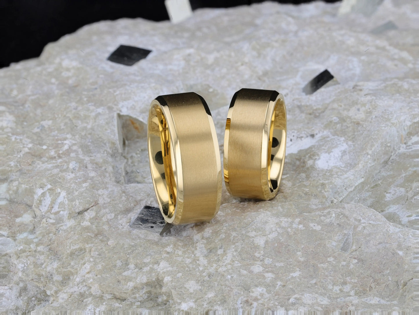 RADIATE Gold-Plated Titanium Flat Brushed Center Men's Wedding Ring With Beveled Polished Edges - 8mm
