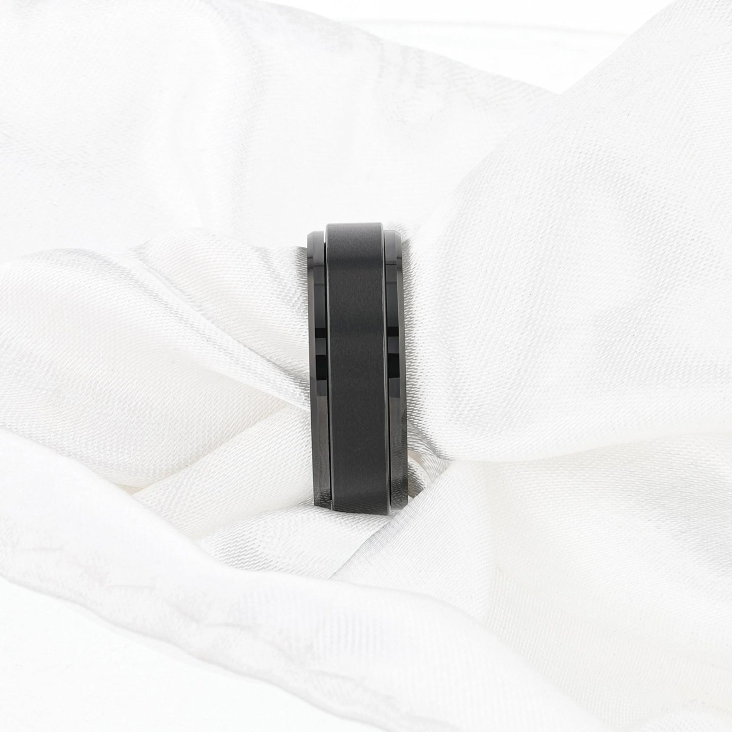 REVOLVE Black Tungsten Spinner Ring, Brushed Center on Polished Base – Comfort Fit (6mm & 8mm)