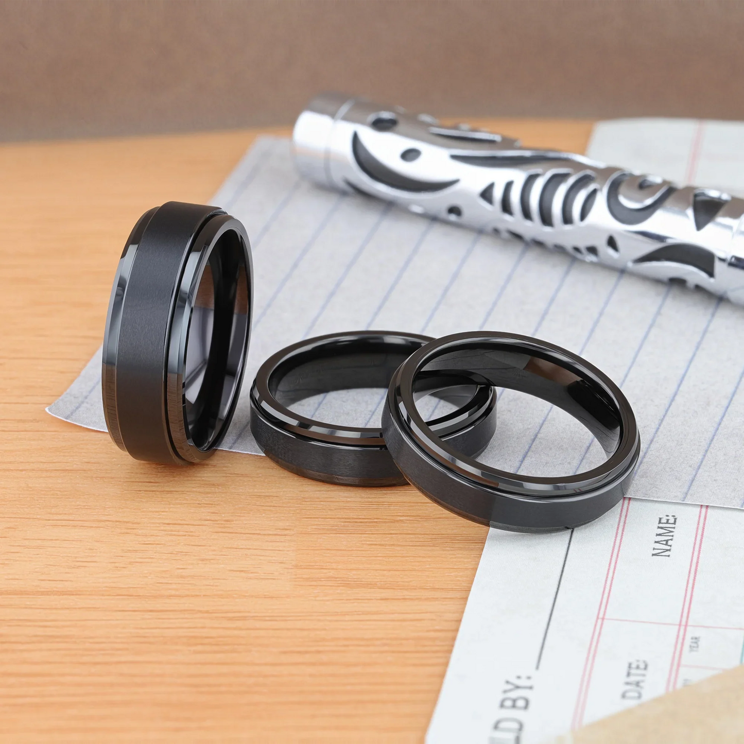 REVOLVE Black Tungsten Spinner Ring, Brushed Center on Polished Base – Comfort Fit (6mm & 8mm)