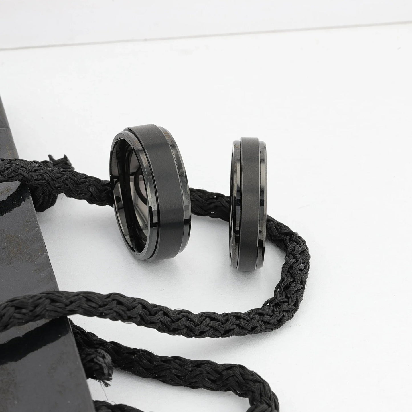 REVOLVE Black Tungsten Spinner Ring, Brushed Center on Polished Base – Comfort Fit (6mm & 8mm)