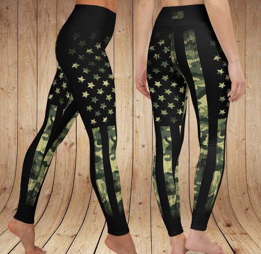 High Waist Camo Flag Yoga Leggings, XS-XL