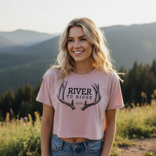 River to Ridge Antler Logo Crop Top, Hazy Pink