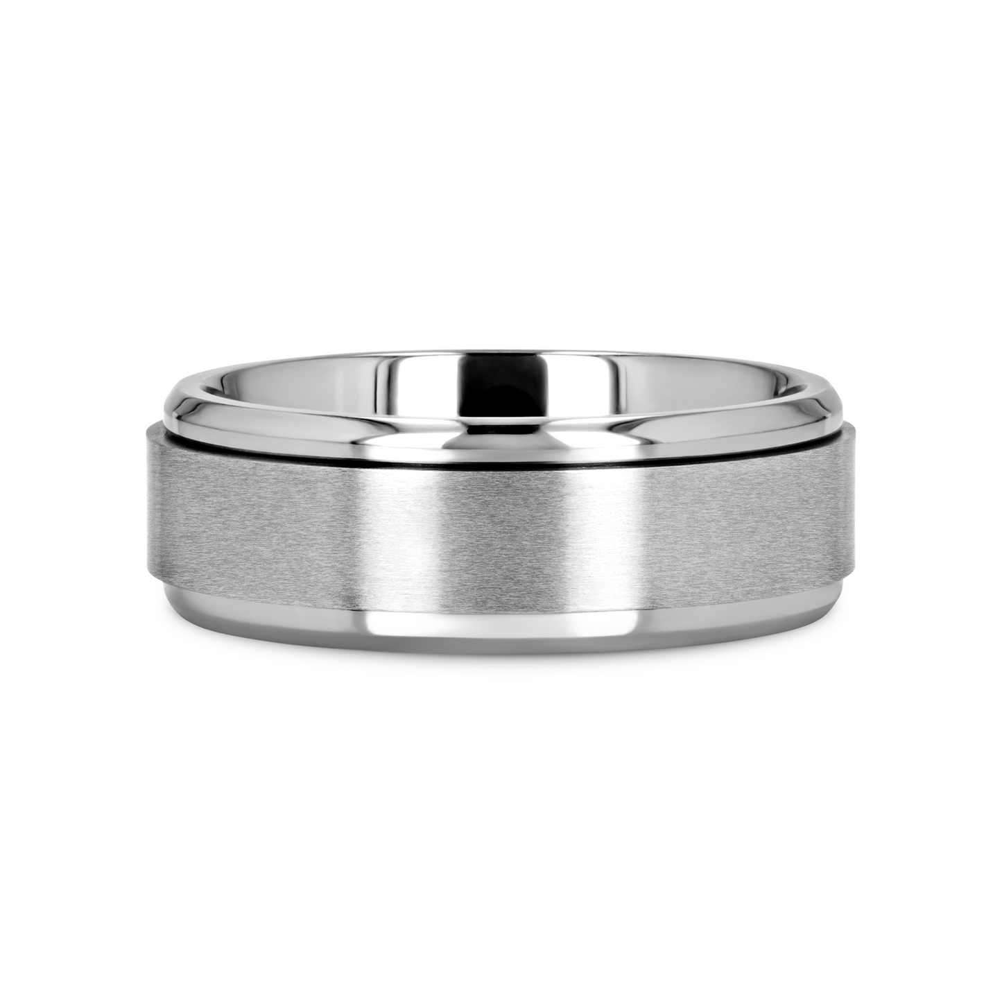 REBELLION Spinning Brushed Center Titanium Men's Wedding Band With Polished Beveled Edges - 8mm