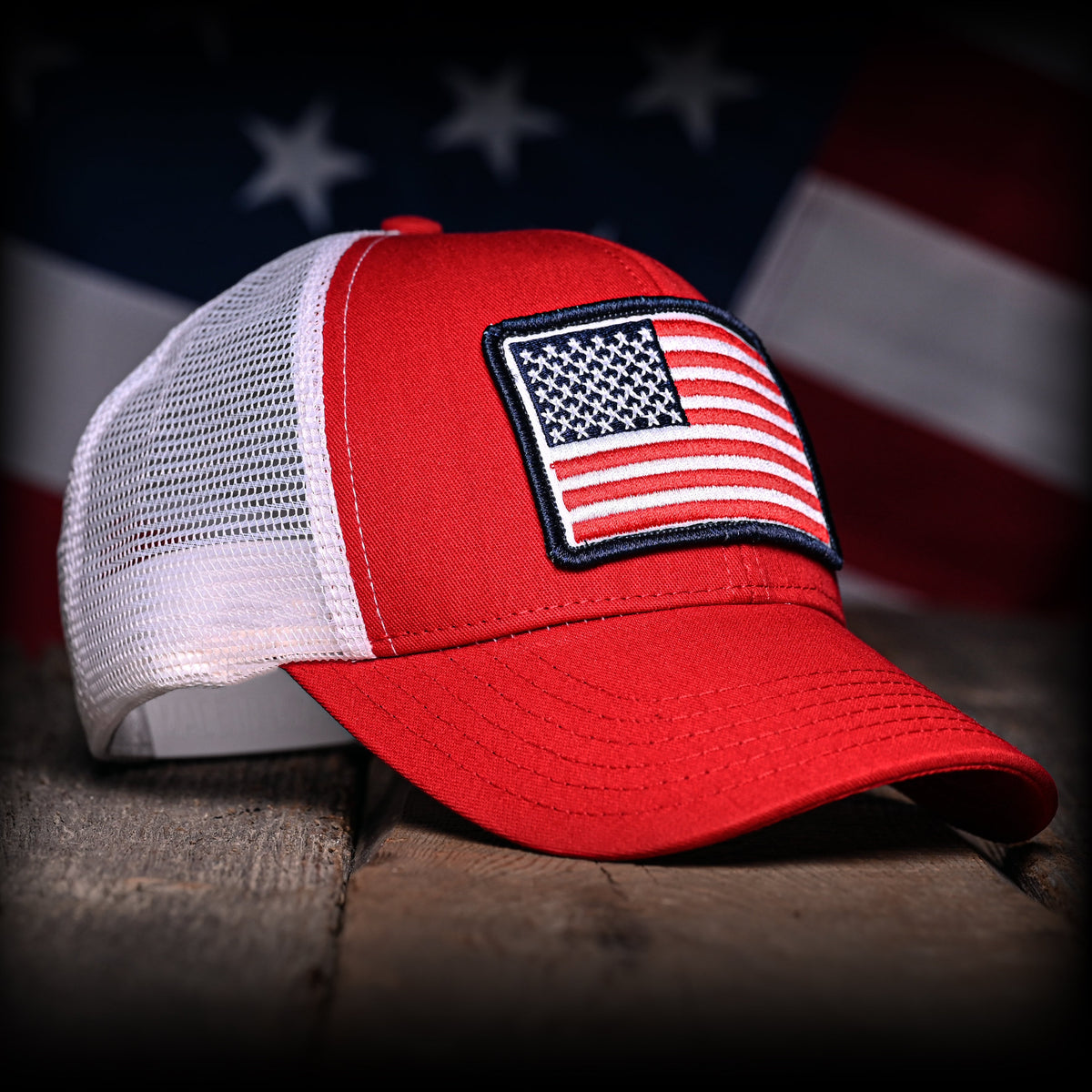Red & White American Flag Trucker Hat