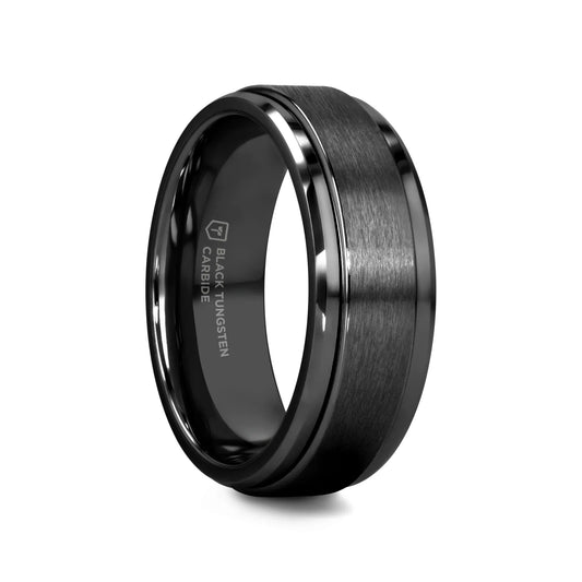 REVOLVE Black Tungsten Spinner Ring, Brushed Center on Polished Base – Comfort Fit (6mm & 8mm)