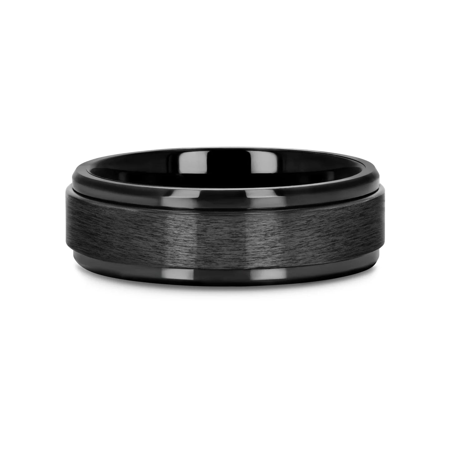 REVOLVE Black Tungsten Spinner Ring, Brushed Center on Polished Base – Comfort Fit (6mm & 8mm)
