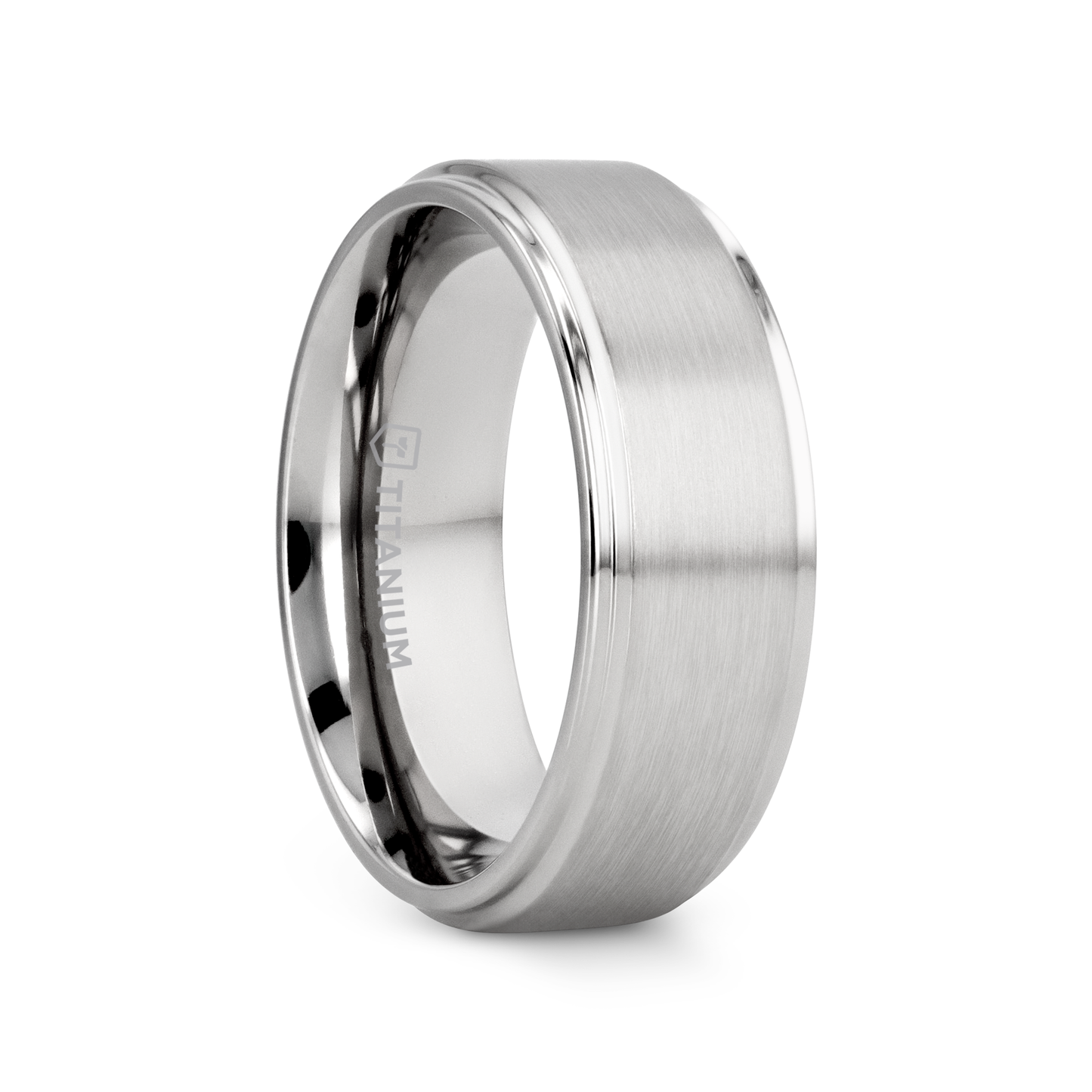 RHINOX Brushed Raised Center Men’s Titanium Wedding Ring with Polished Step Edges - 6mm & 8mm