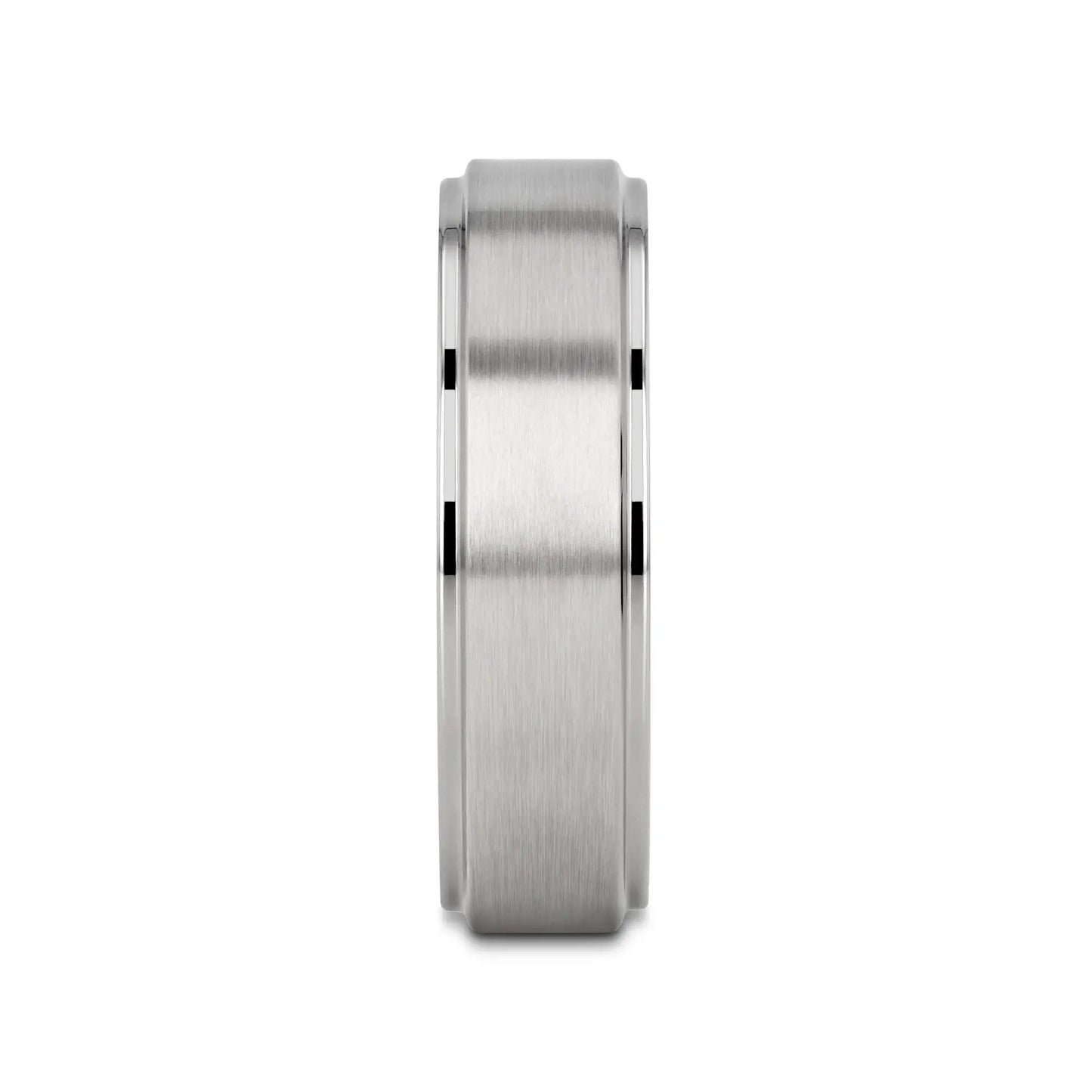 RHINOX Brushed Raised Center Men’s Titanium Wedding Ring with Polished Step Edges - 6mm & 8mm