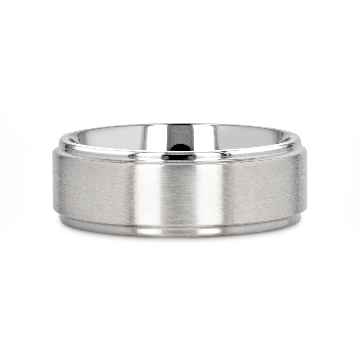 RHINOX Brushed Raised Center Men’s Titanium Wedding Ring with Polished Step Edges - 6mm & 8mm