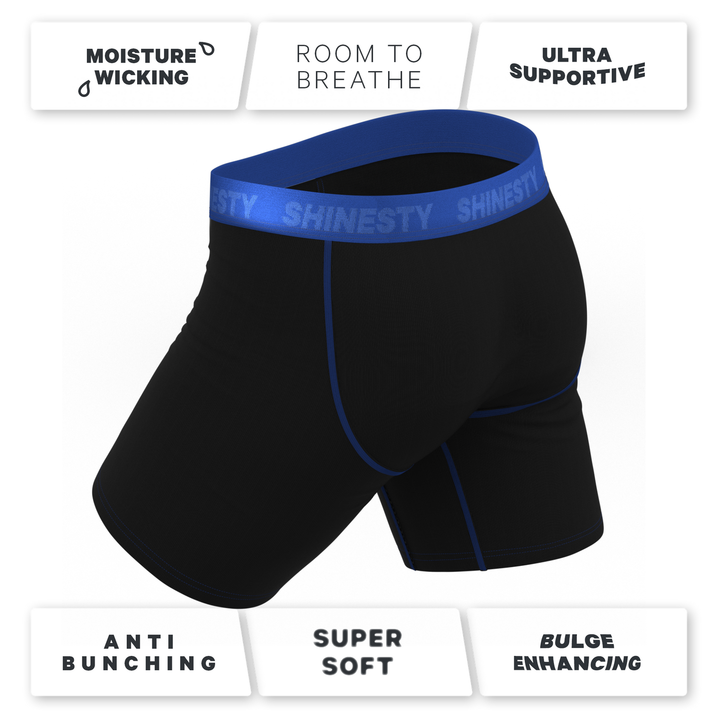 The Rhythm & Blues | Black and Blue Long Leg Ball Hammock® Pouch Underwear With Fly