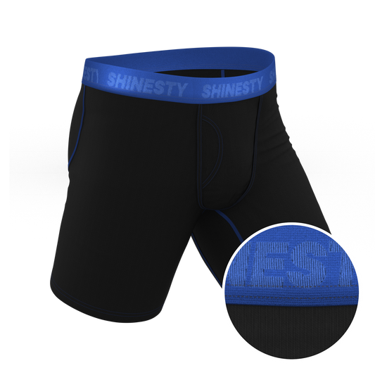 The Rhythm & Blues | Black and Blue Long Leg Ball Hammock® Pouch Underwear With Fly