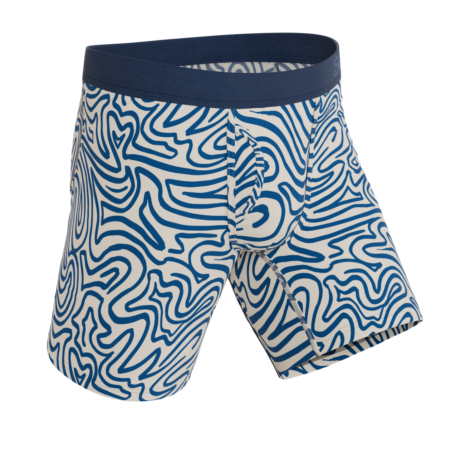 The Rio Grande | Abstract Navy Line Long Leg Ball Hammock® Pouch Underwear With Fly