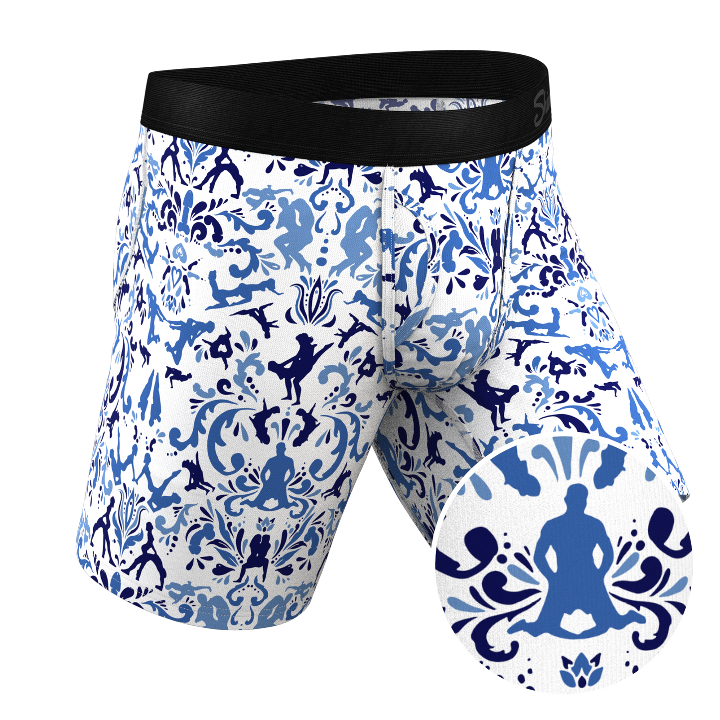 The Risqué Rorschach  | Blue Willow Long Leg Ball Hammock® Pouch Underwear With Fly
