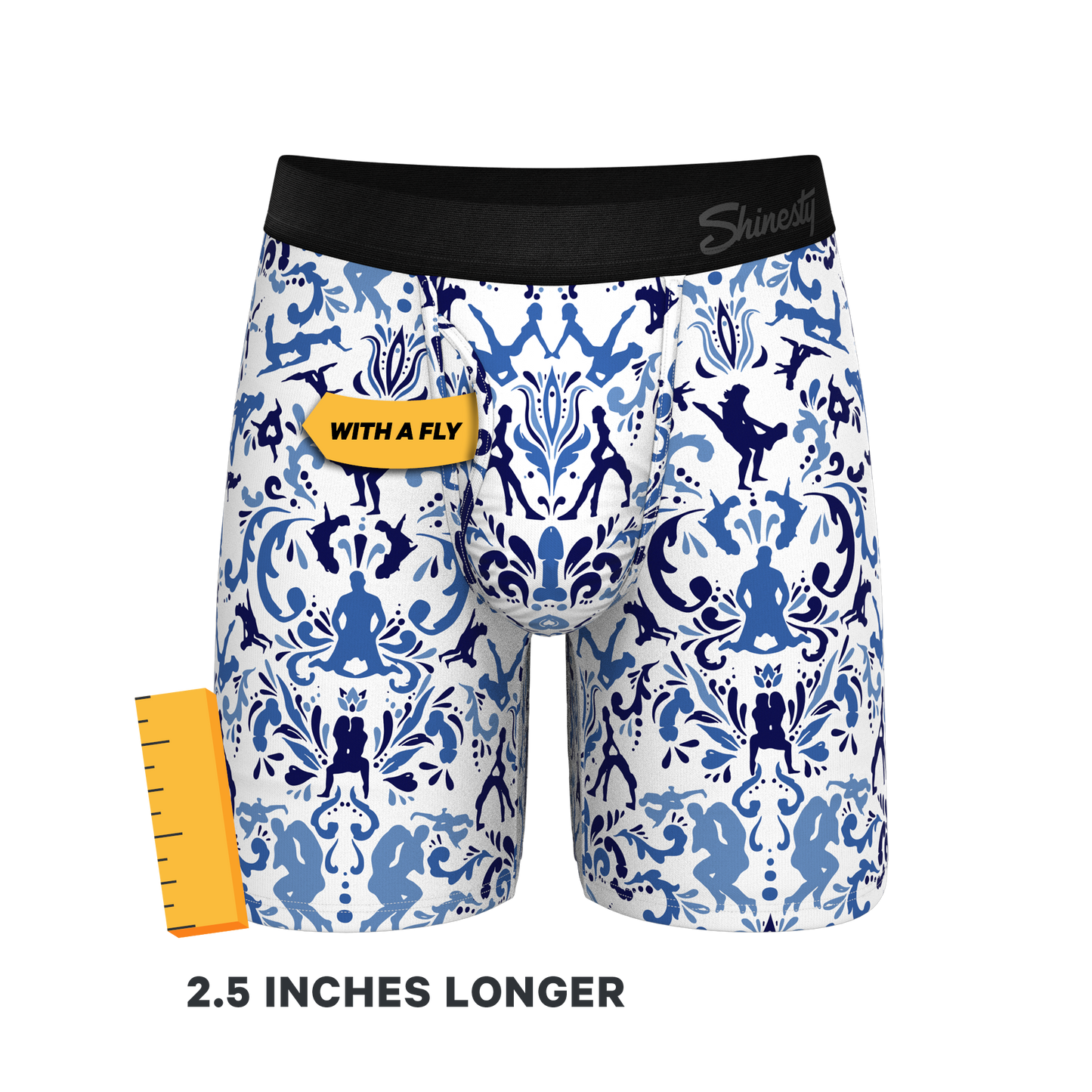 The Risqué Rorschach  | Blue Willow Long Leg Ball Hammock® Pouch Underwear With Fly